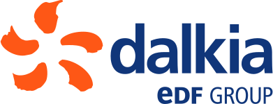 Dalkia EDF Group logo with an orange abstract sun symbol and blue text.