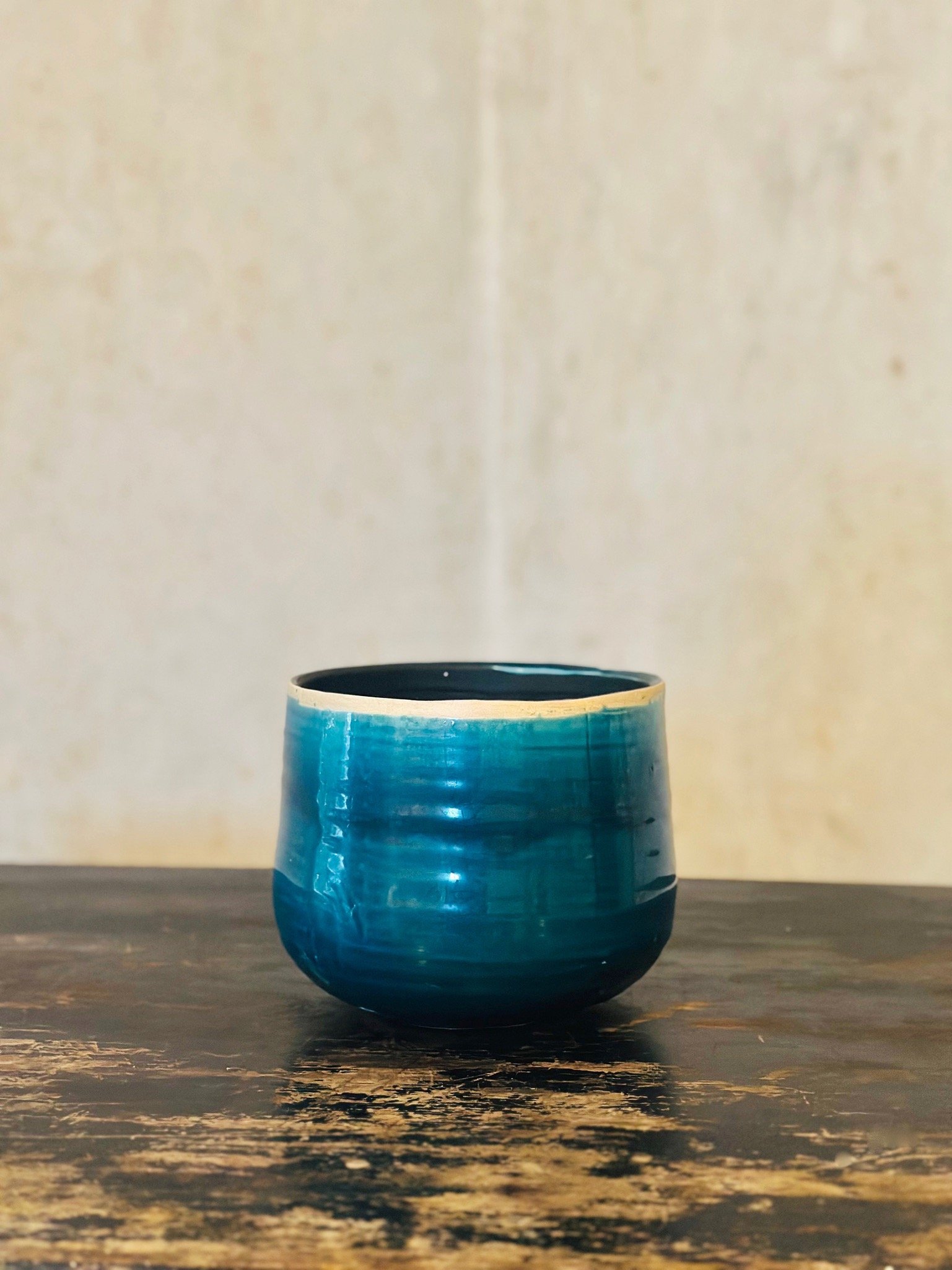 azure blue glazed plant pot