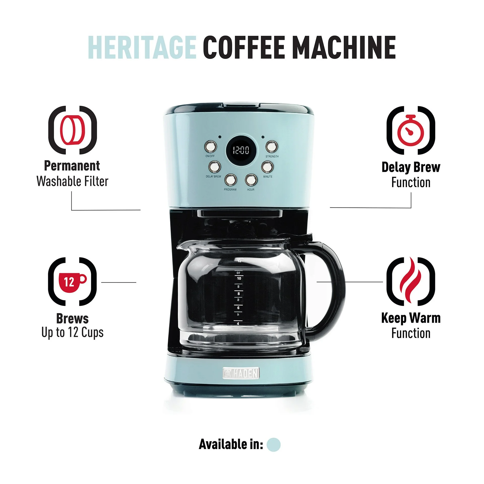 12Cup Programmable Coffee Maker Steel & Copper — Haden Canada