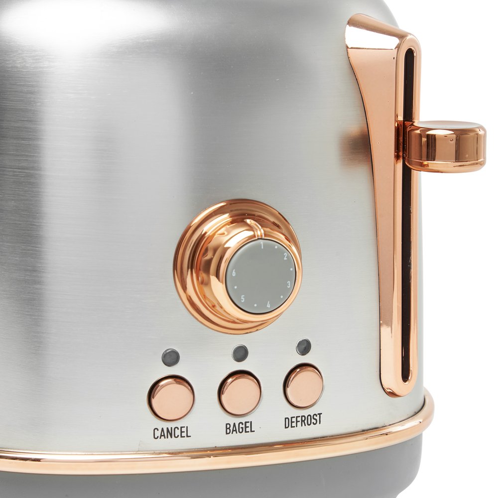 Haden Heritage 4 Slice Wide Slot Stainless/copper Retro Toaster and 1.7 Liter Stainless Steel Retro Electric Kettle, Stainless Steel / Copper