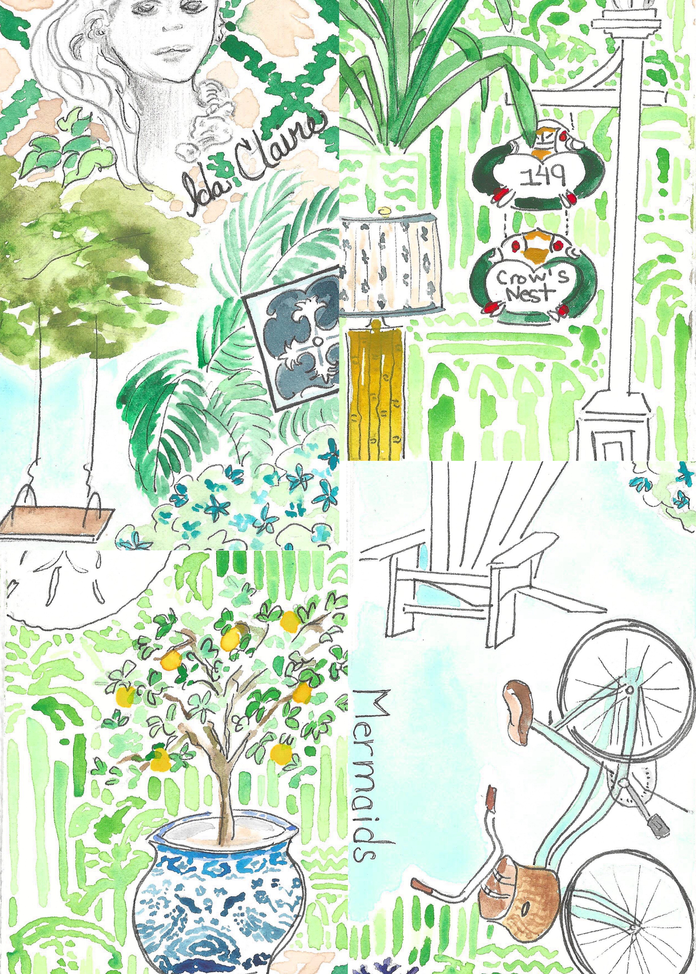 Montage of a family summer cottage.
