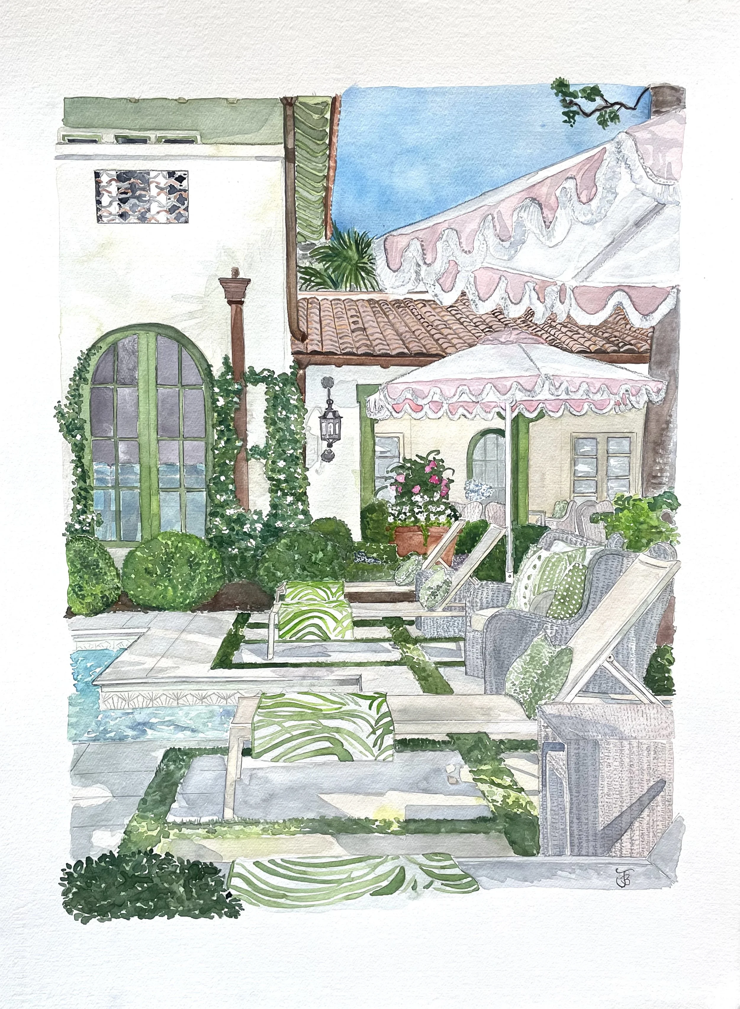 an outdoor room pool-side