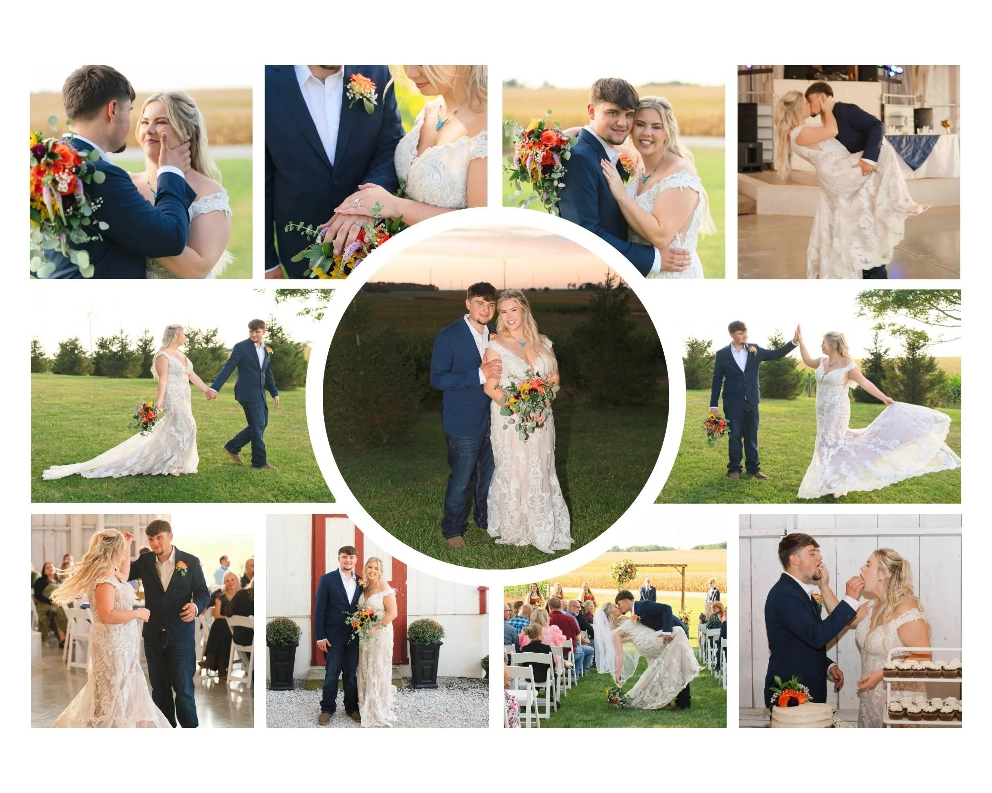 Wedding day photo collage of a september wedding held at Governors Pavilion Wolcott Indiana