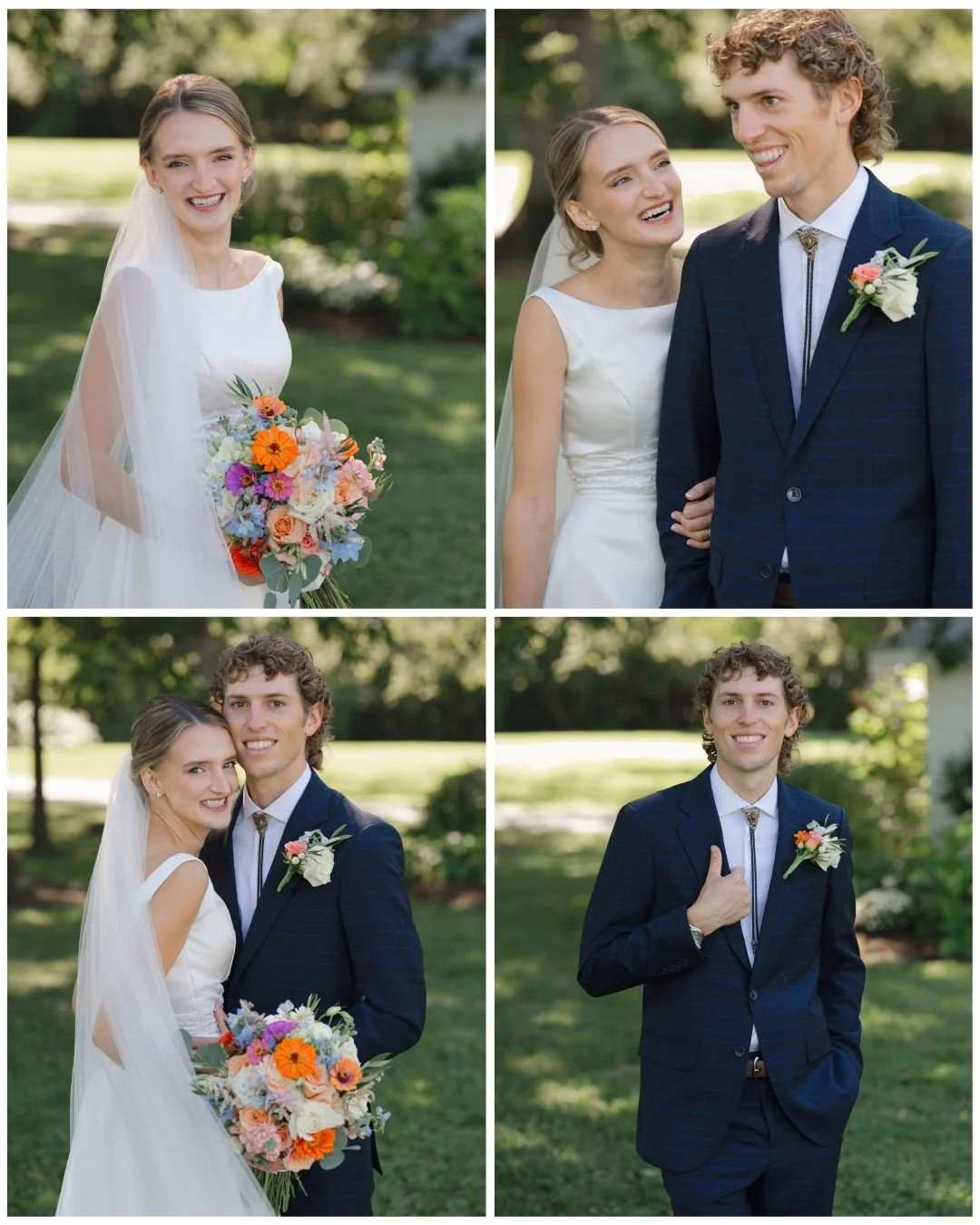 4 wedding photo collage of bride and groom from their september backyard wedding near Arcadia, Indiana.