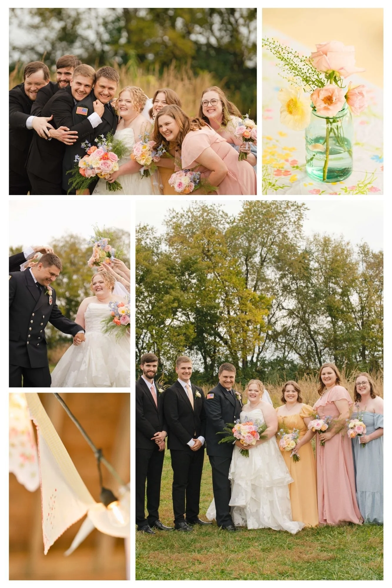 Bride and Groom with their bridal party at prophetstown state park October wedding.