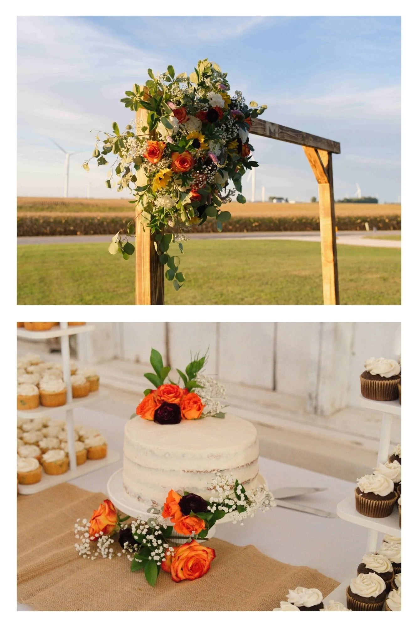 Beautiful wedding arch and cake florals at Governor's Pavilion Wedding