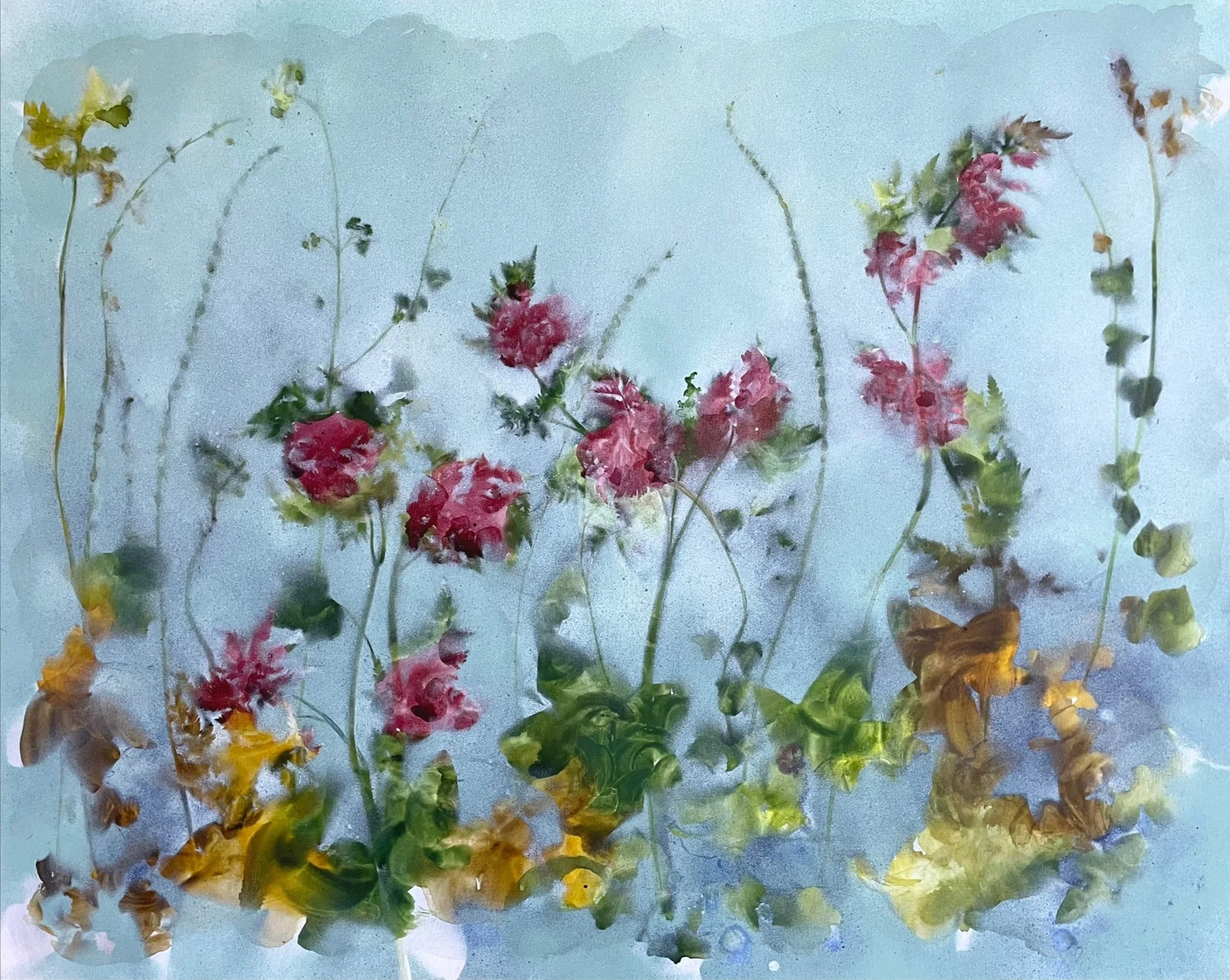Queen Charlotte's Garden I; acrylic inks and water-based spray paint on canvas; 102 x 81 x 2 cms