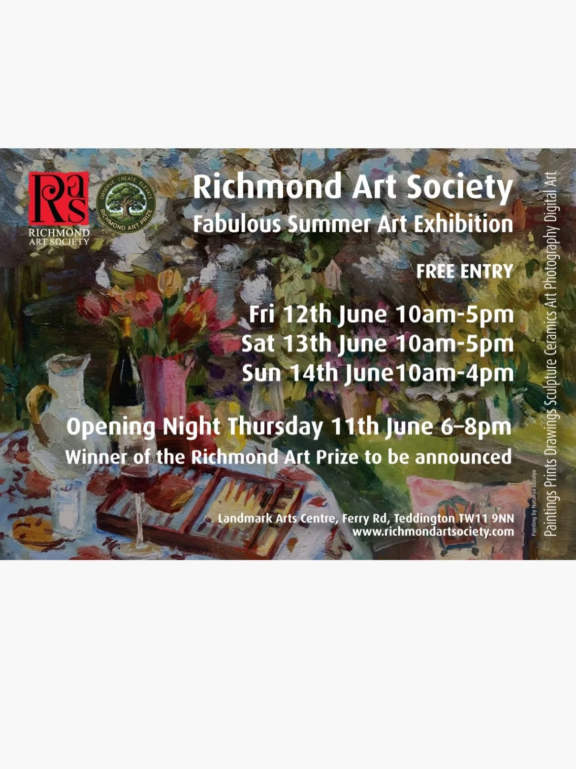 Opening Thurs 11 June&hellip; I&rsquo;ll be sending along four locally inspired paintings from Richmond Park, the Thames path and Ham House. 
Hope to see you there🌿 #richmondartsocietysummerexhibition #richmondparkart #thamespathart #hamhouseartwork