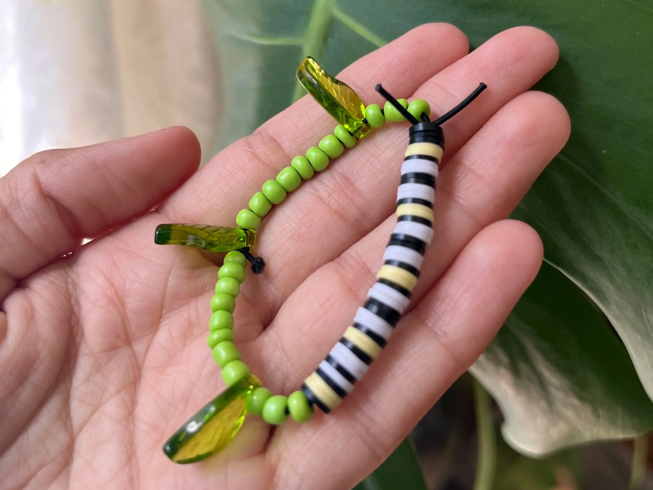 Monarch caterpillar-inspired bracelet craft workshop on the North Fork of Long Island