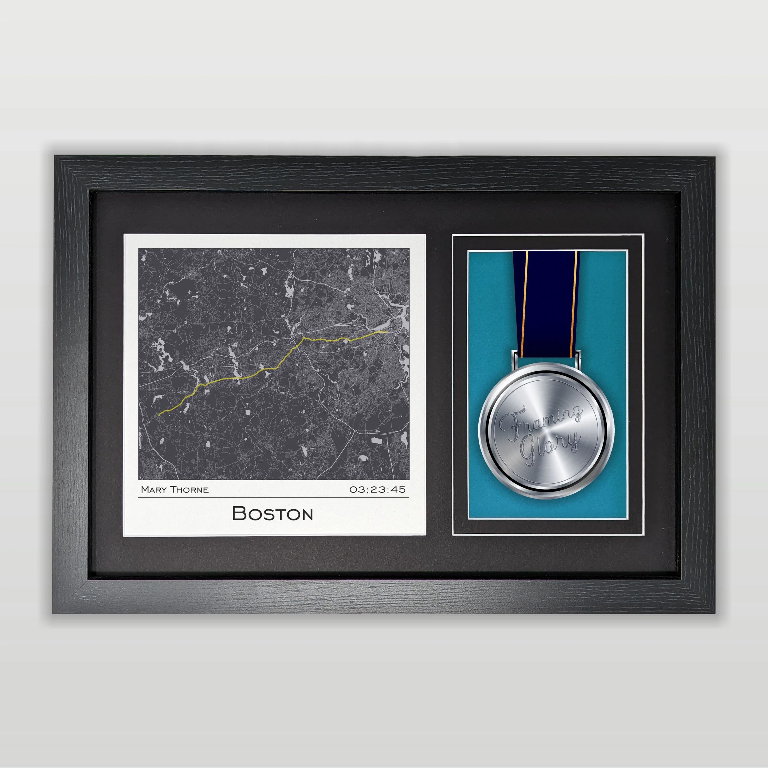 Boston - Marathon - Map, Photo & Medal Display Frame - Marathon Gifts ...