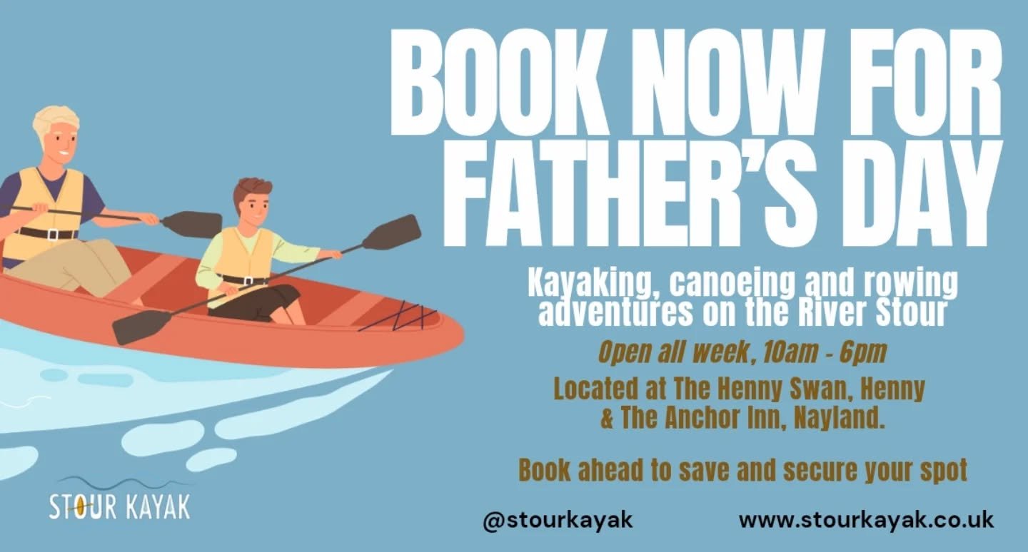 Celebrate Father's Day with an unforgettable paddle adventure!

Join us all weekend for kayaking, canoeing, and rowing on the stunning River Stour. A perfect way to spend quality time outdoors!

📍 @thehennyswankitchen, near Sudbury 
📍 @anchornaylan