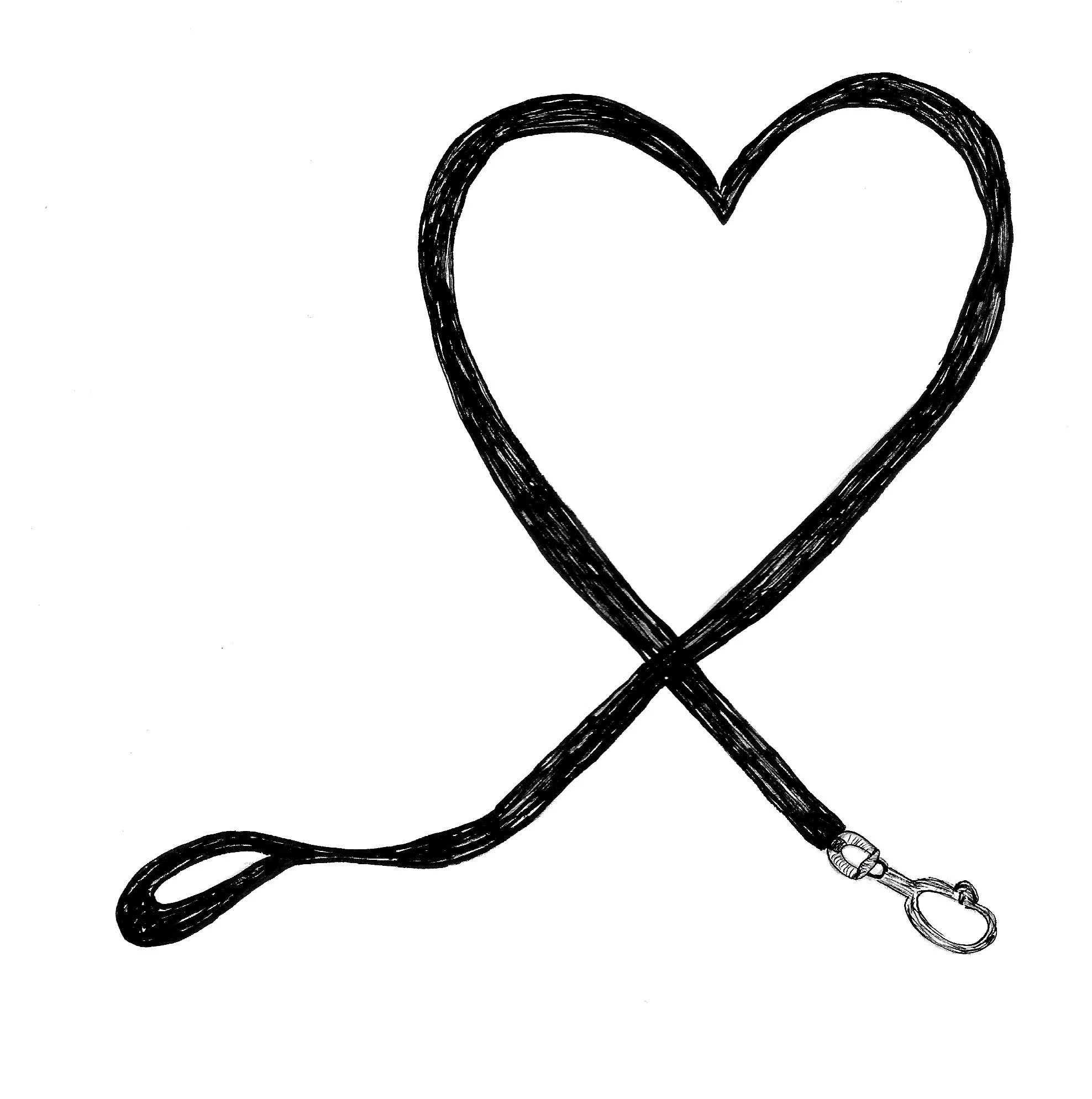 Hand-drawn black leash shaped into a heart.