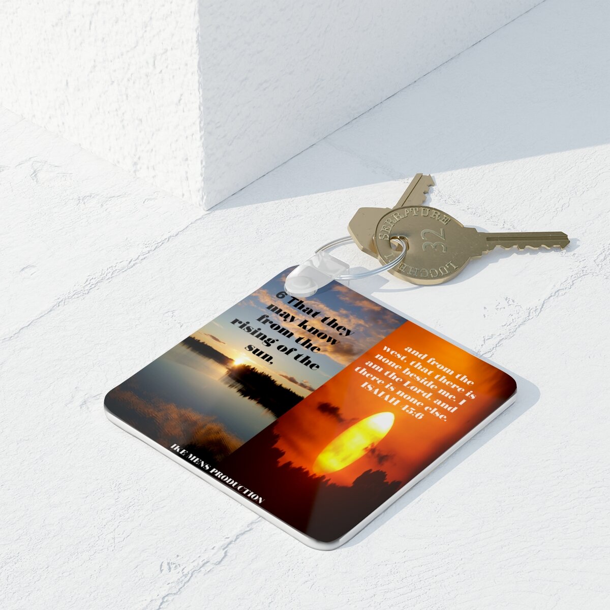 IKE MENS Scripture Collage  Square Photo Keyring