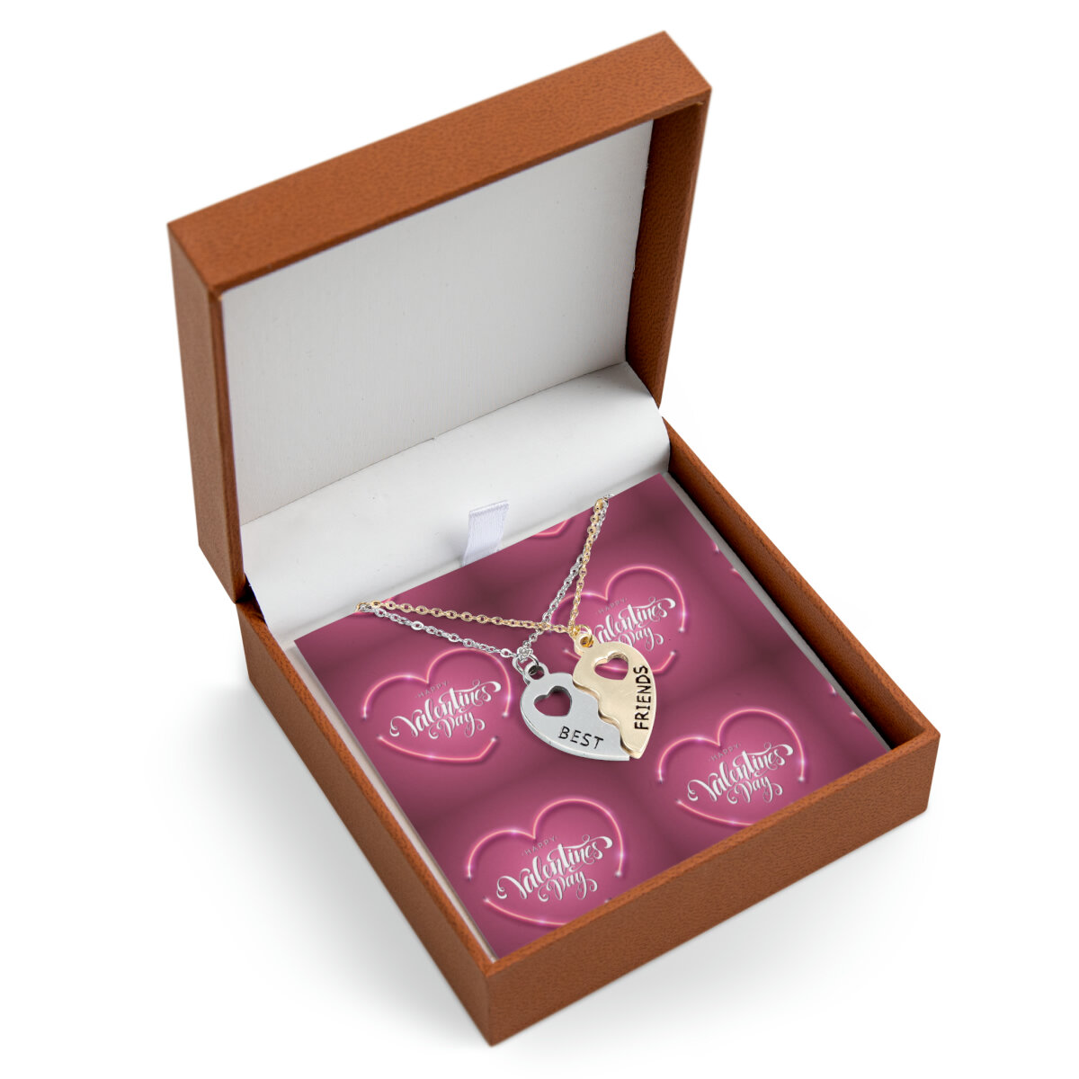 HAPPY VALENTINE'S DAY BFF Half Heart Necklace Set