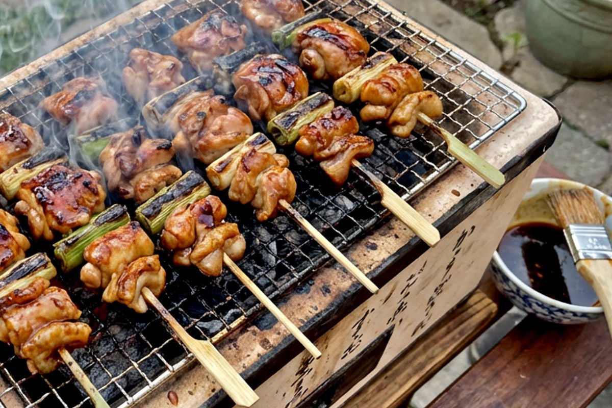 Yakitori on konro grill. Foundations in Fire cooking course, the future of barbecue learning.