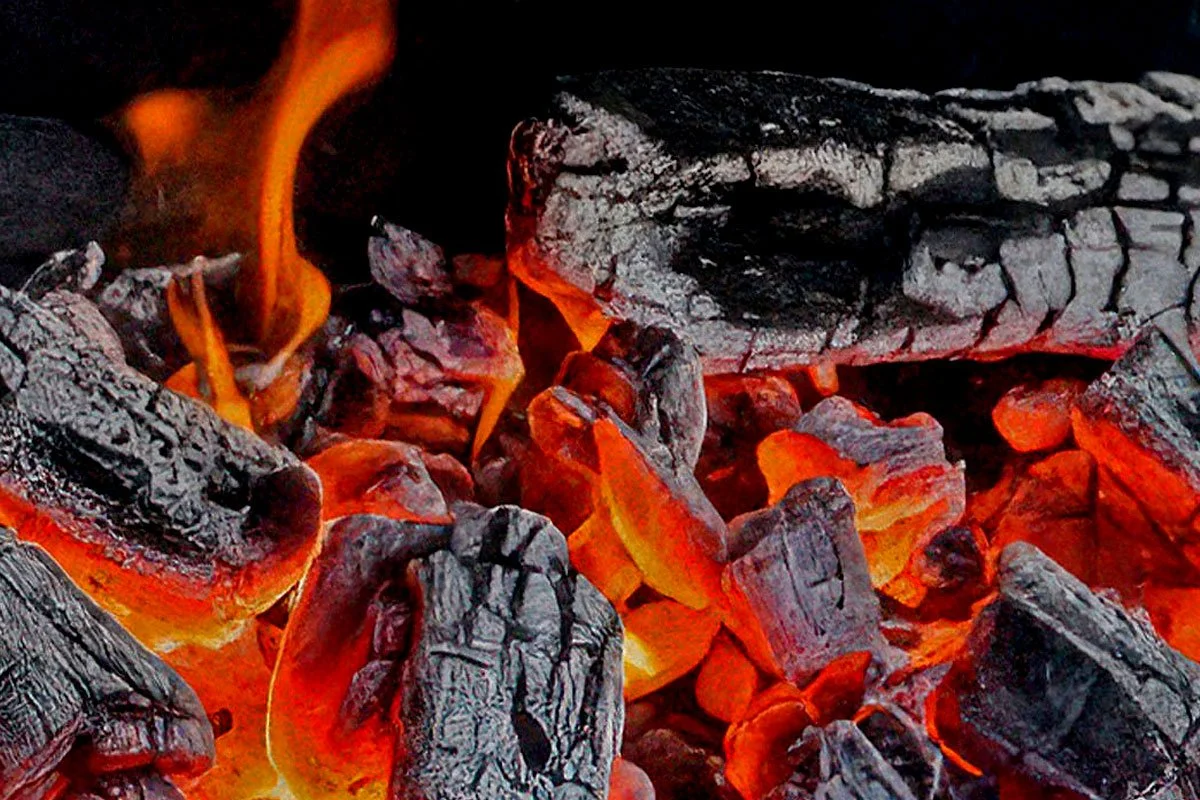 Hardwood coals burning.