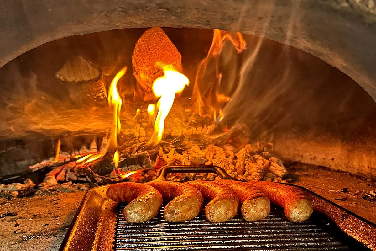 Lodge cast iron pan in the brick oven.