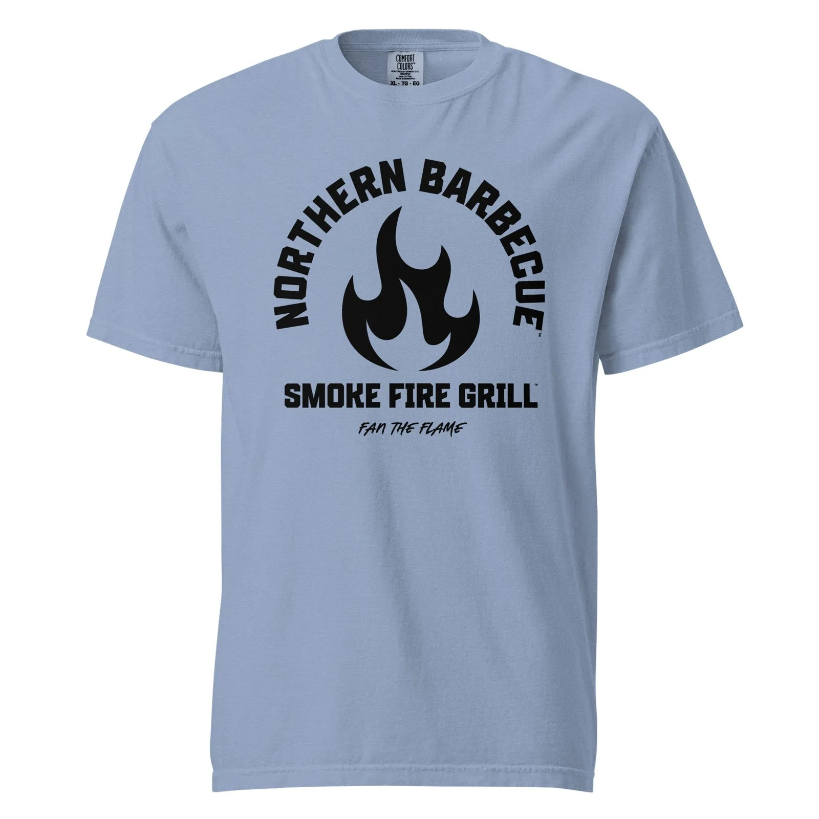 Northern Barbecue Semi Flame T-Shirt in washed denim.