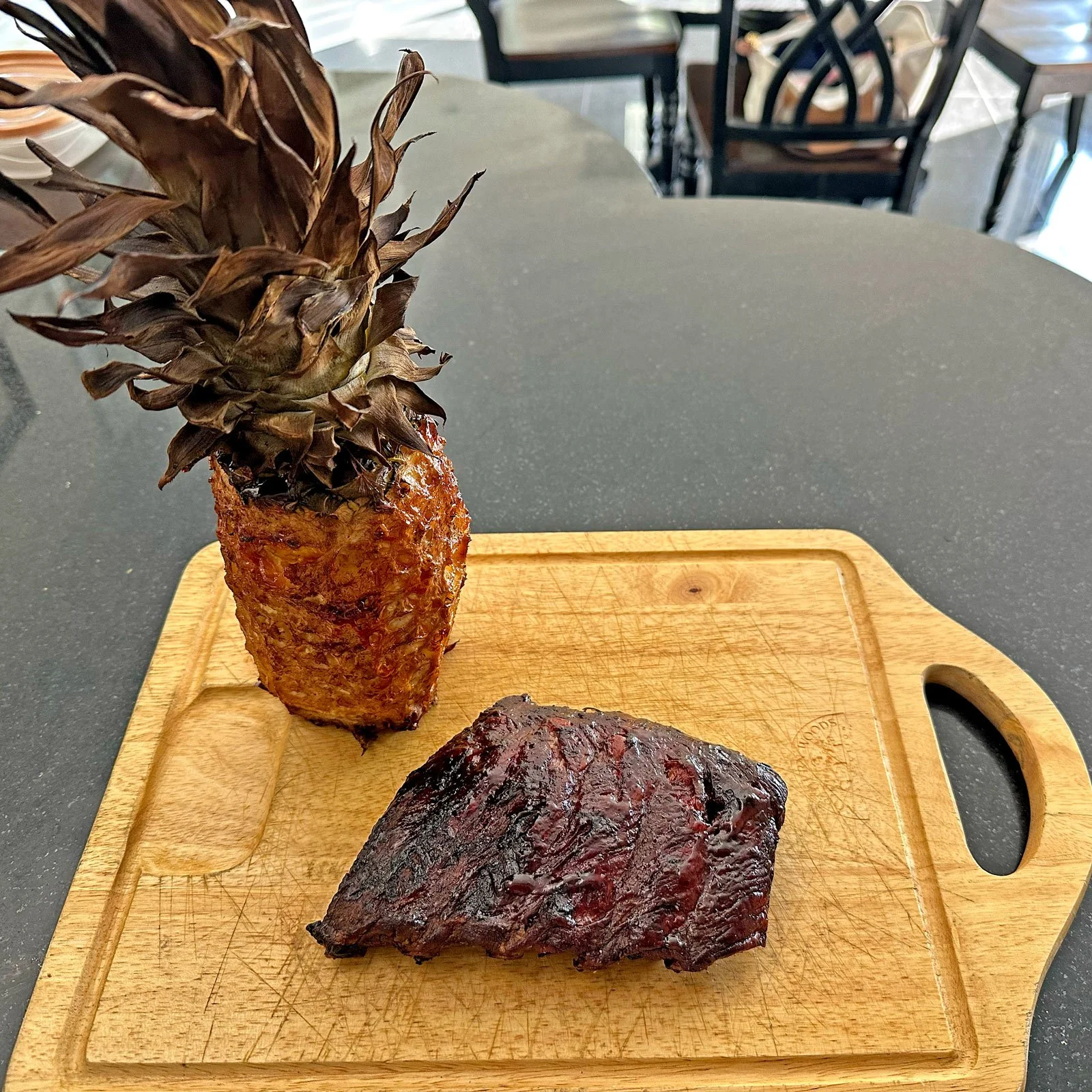 Pineapple and spare ribs resting after the smoker.