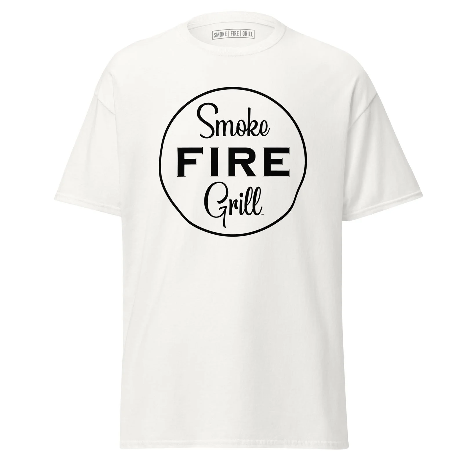 Smoke Fire Grill, Classic Logo T-Shirt in white.