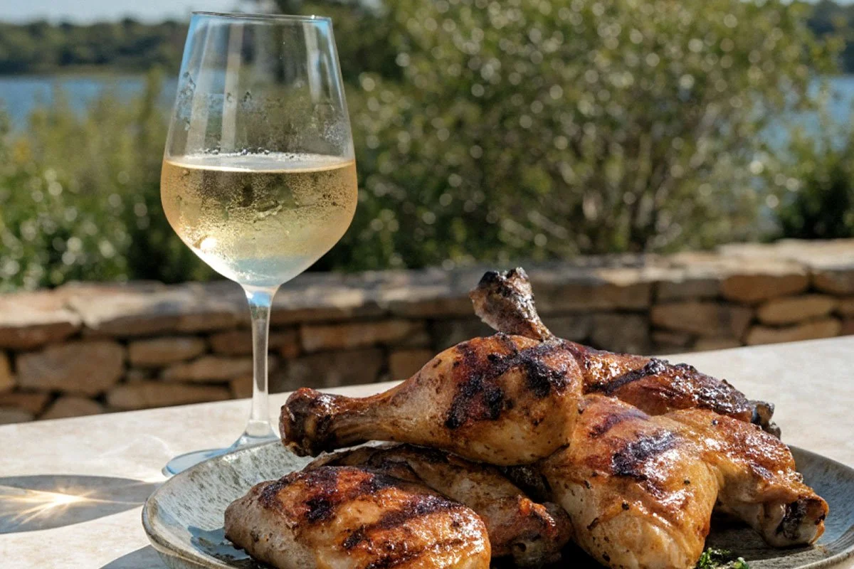 Grilled chicken and white wine.