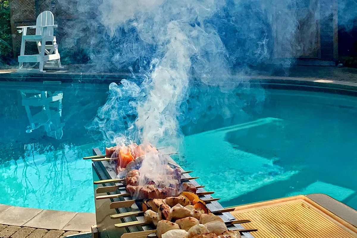 Smoke from yakitori on a Konro Grill, BBQ Chef Mike Belobradic