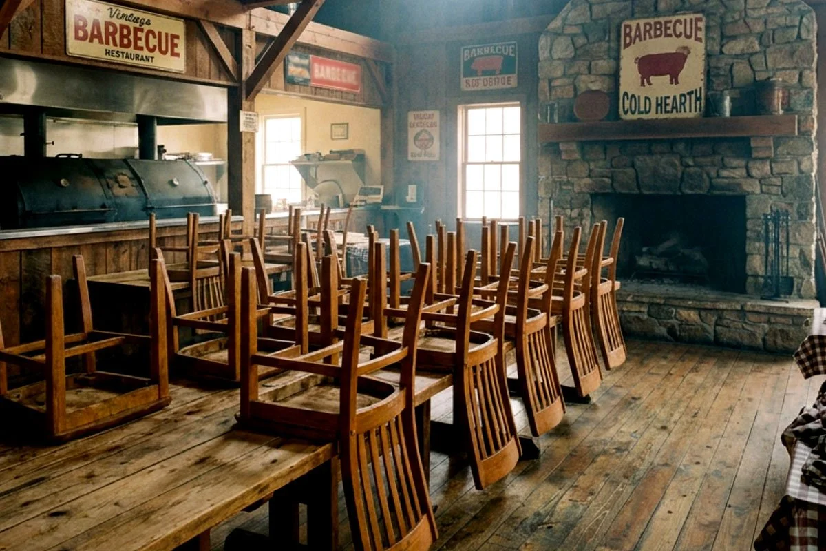 Inside of a barbecue restaurant.