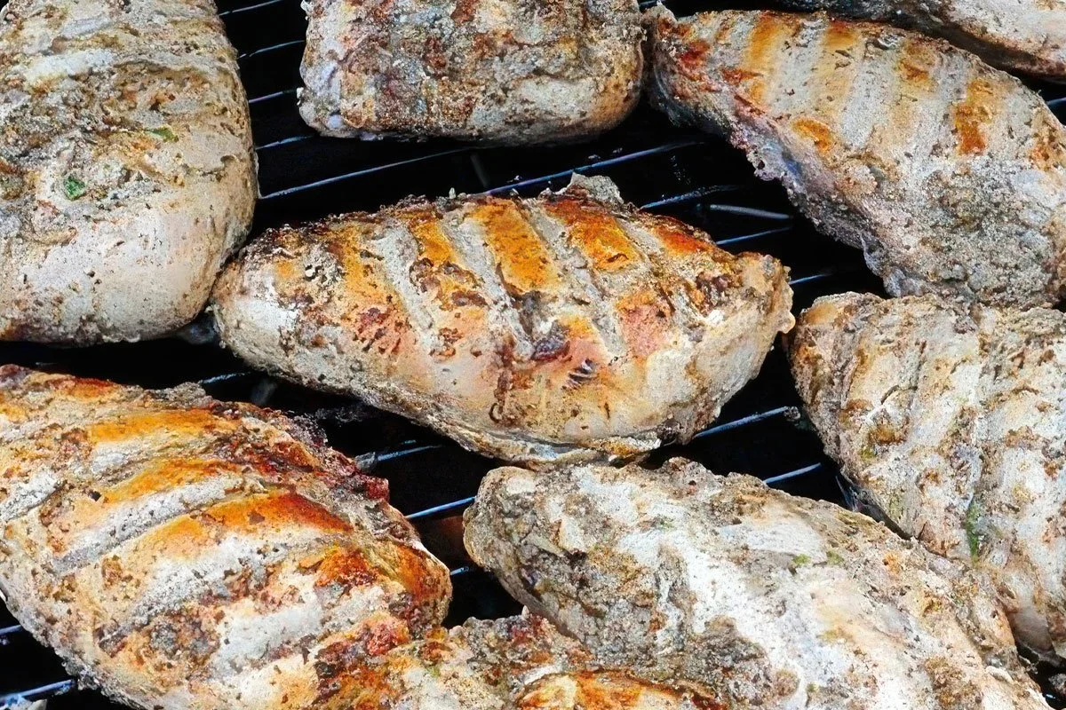 Jerk Chicken halfway cooked.