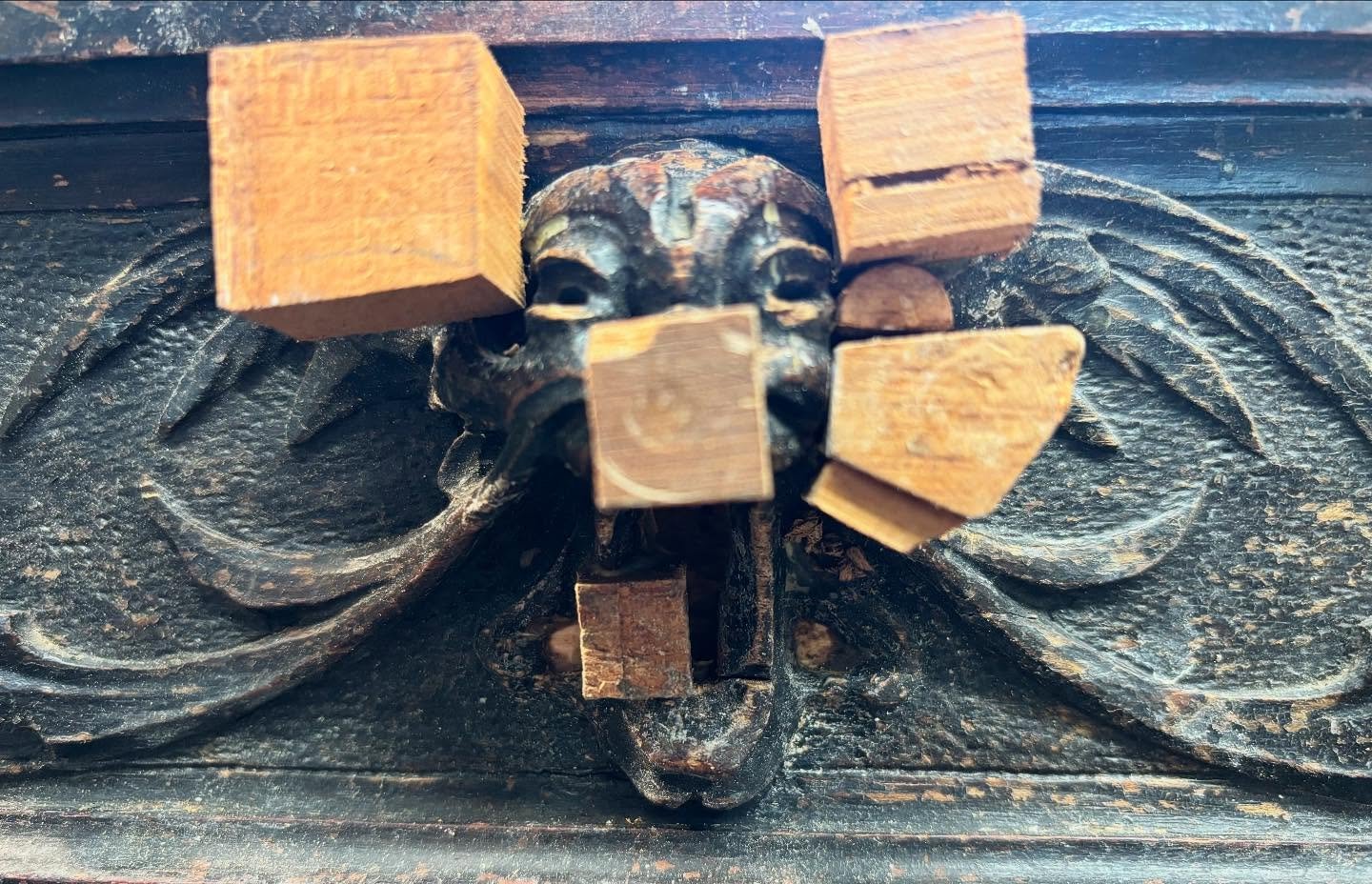 Picking up on the previous post from Sept 25 of the gothic desk project, here are the repairs to the 3 carved gargoyles on the drawer fronts. #antiquerestoration #woodcarvings #gothicfurniture #antiquefurniturerestoration #finewoodworking #furniturer