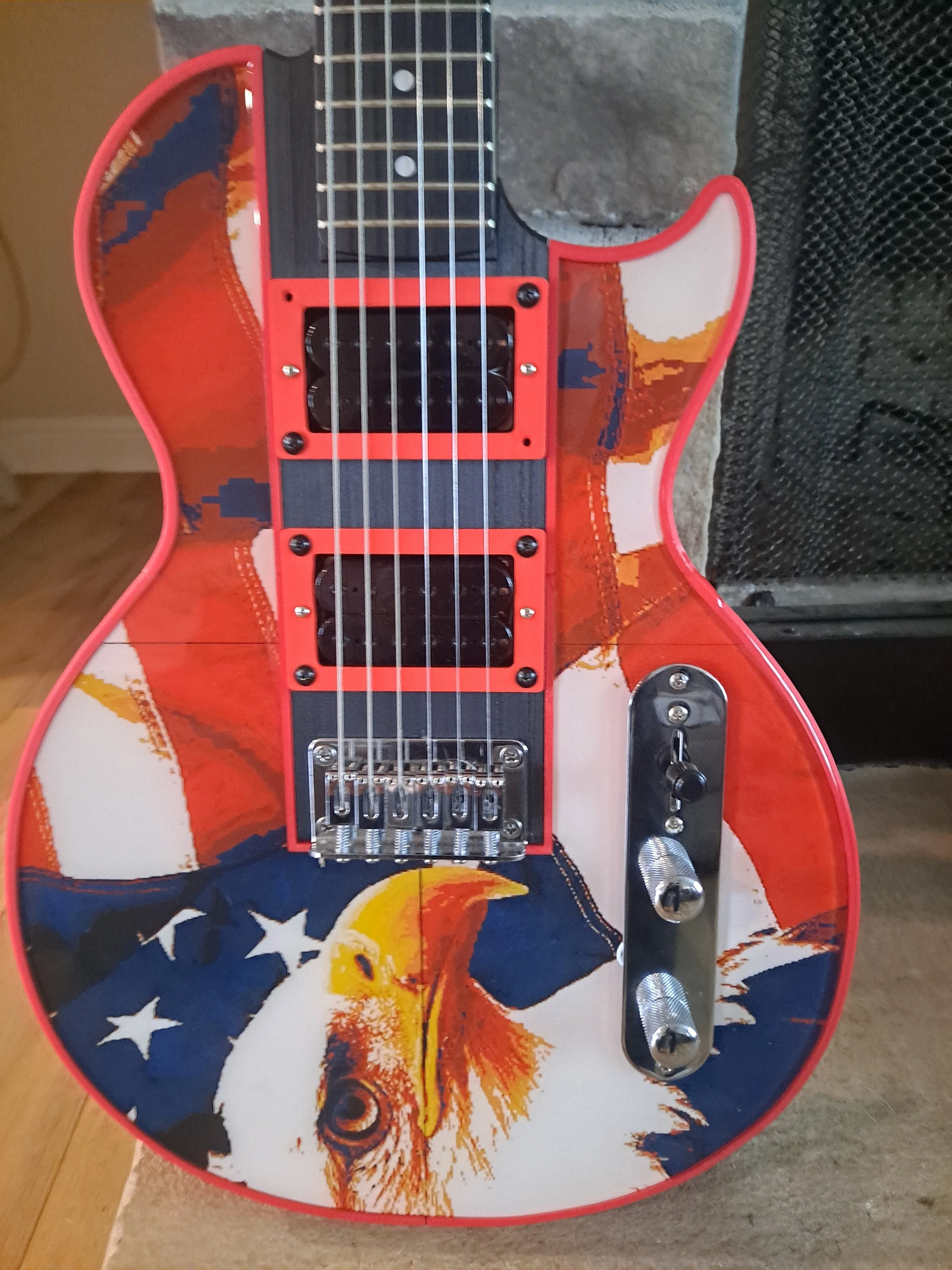 "I created the flag/eagle image with hueforge at 480 x 360mm....I recessed the body 7mm, glued in the hueforge pieces and poured clear resin to the top." - Tim D
