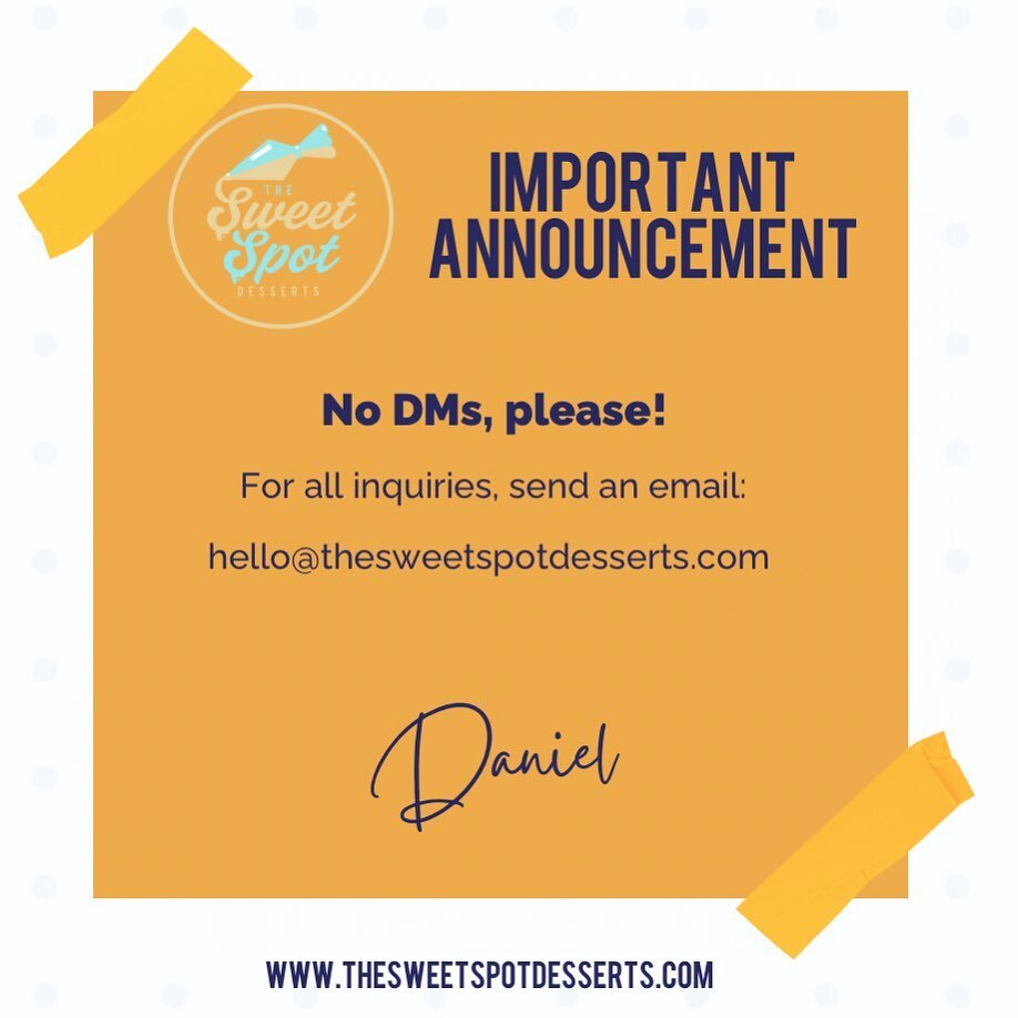Important announcement! If you have an inquiry about my cookies or cakes or availability or something that is not easily found on my website, please email me rather than sending a DM. My email is in the attached photo and in my bio. Thank you! 🧡 Dan