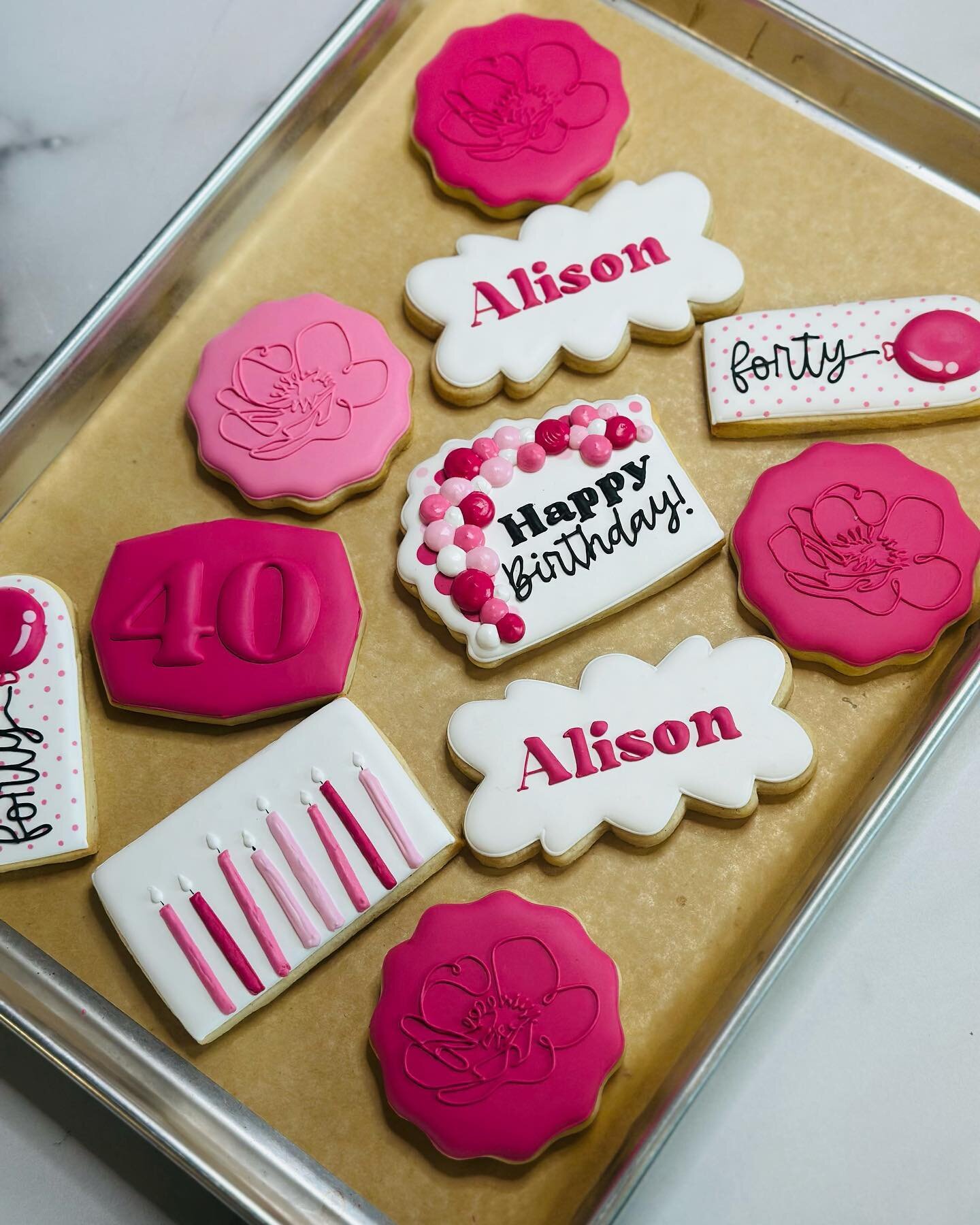 Happy 40th birthday to Alison! SugarCookies #RoyalIcing #CustomCookies #HandDecoratedCookies #DecoratedCookies #DecoratedSugarCookies #CookieArt #EdibleArt #CookiesOfInstagram #CookiesOfIG #WillowGlen #SanJose #CharmingWillowGlen #BirthdayCookies #Pi