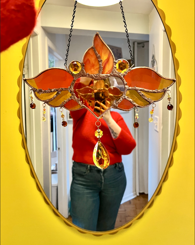 Sacred Heart - Bevels w/ handmade glass and vintage glass crystal - Made in Montreal