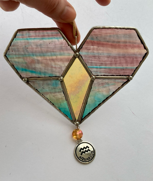 Zodiac Hearts - Stained Glass Sun Catcher - Handmade in Montreal