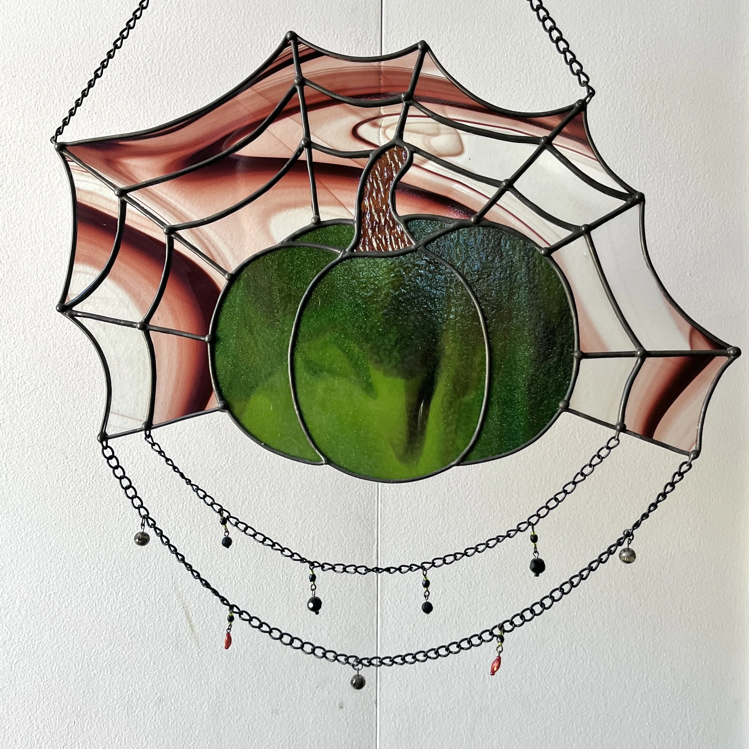 Spiderweb Pumpkin - Stained Glass Sun Catcher - Handmade in Montreal