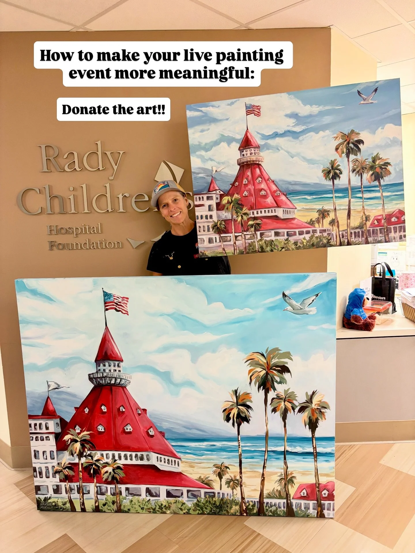 So many good vibes dropping these paintings off at @radychildrens today! I did two live painting events for Gartner, and they were so kind and told me to pick a local organization to donate the paintings. I know that Rady&rsquo;s does a lot of good a