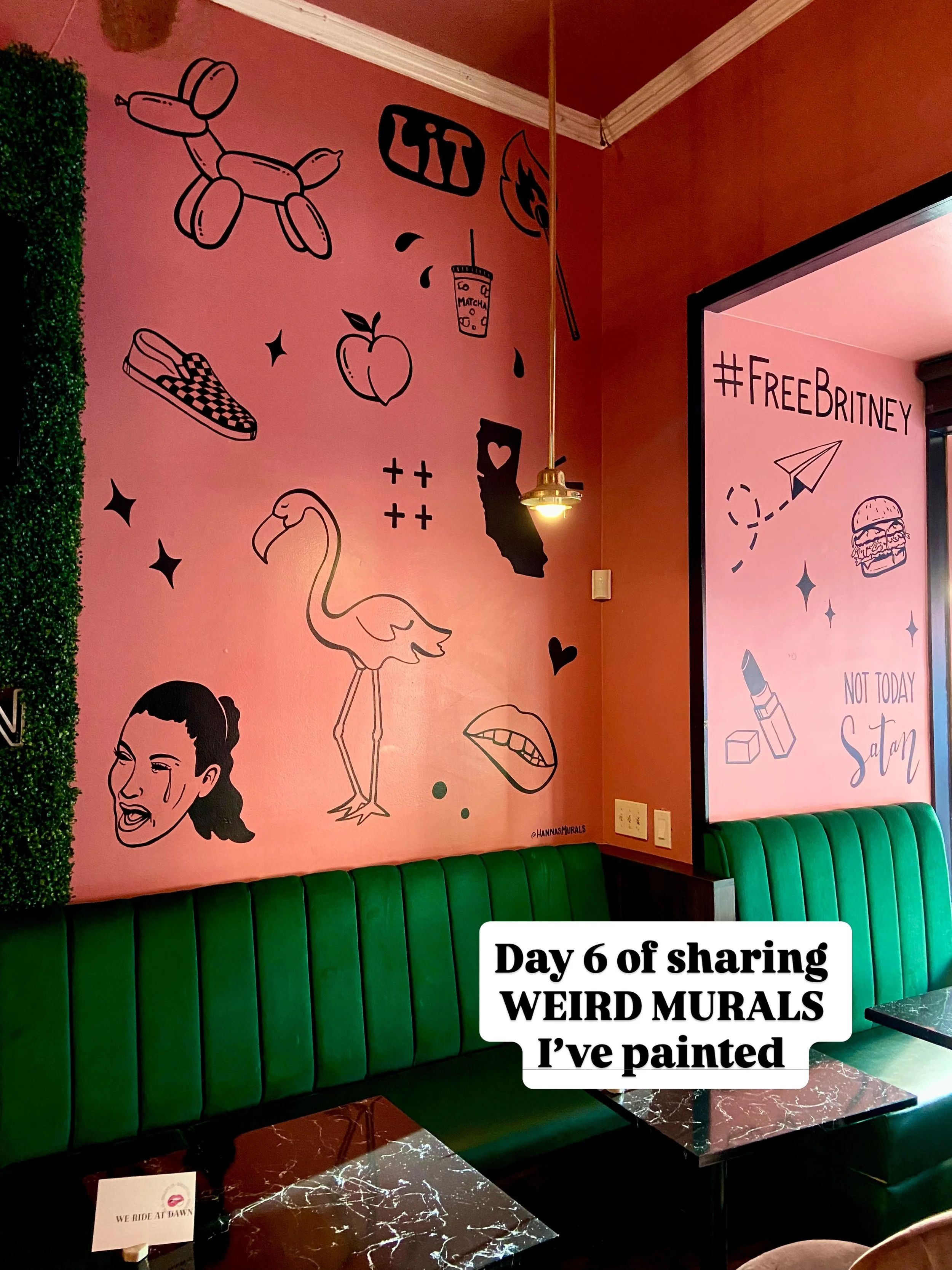 I love working with clients that know their vibe. This brunch spot in the Gaslamp was the place to be, and the wallpaper style mural needed to be over the top. 

I think we nailed it. 
Which one is your favorite?? I think mine is grumpy, cold Bernie.
