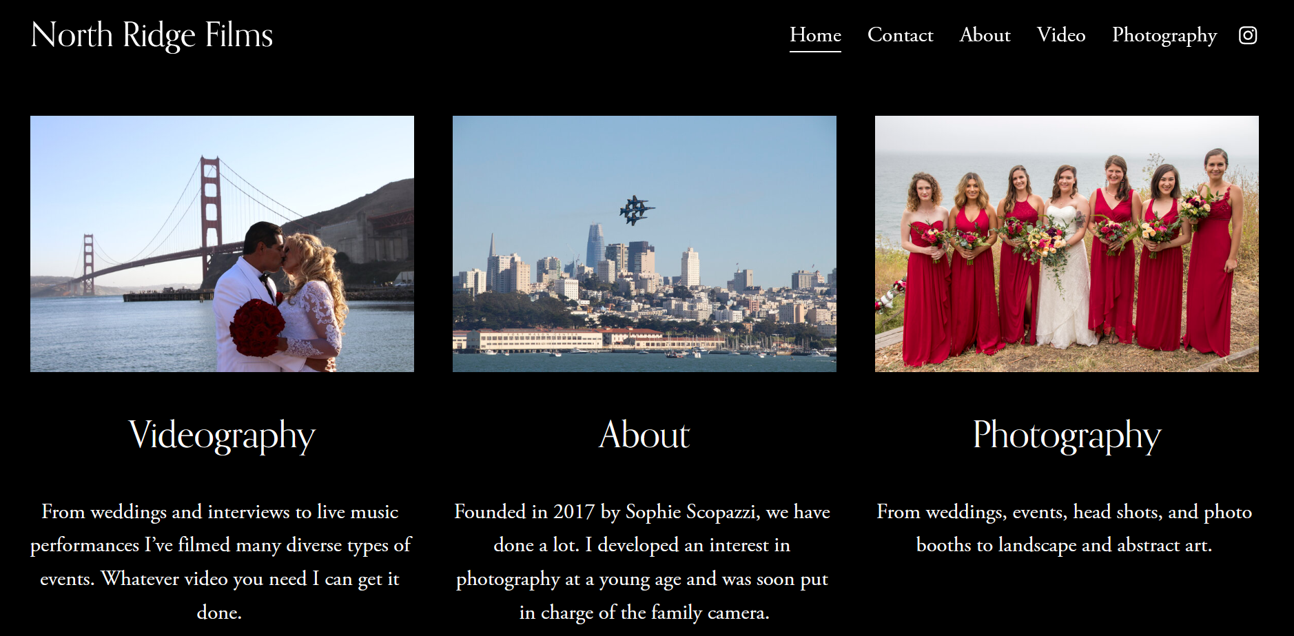 Image of North Ridge Films website