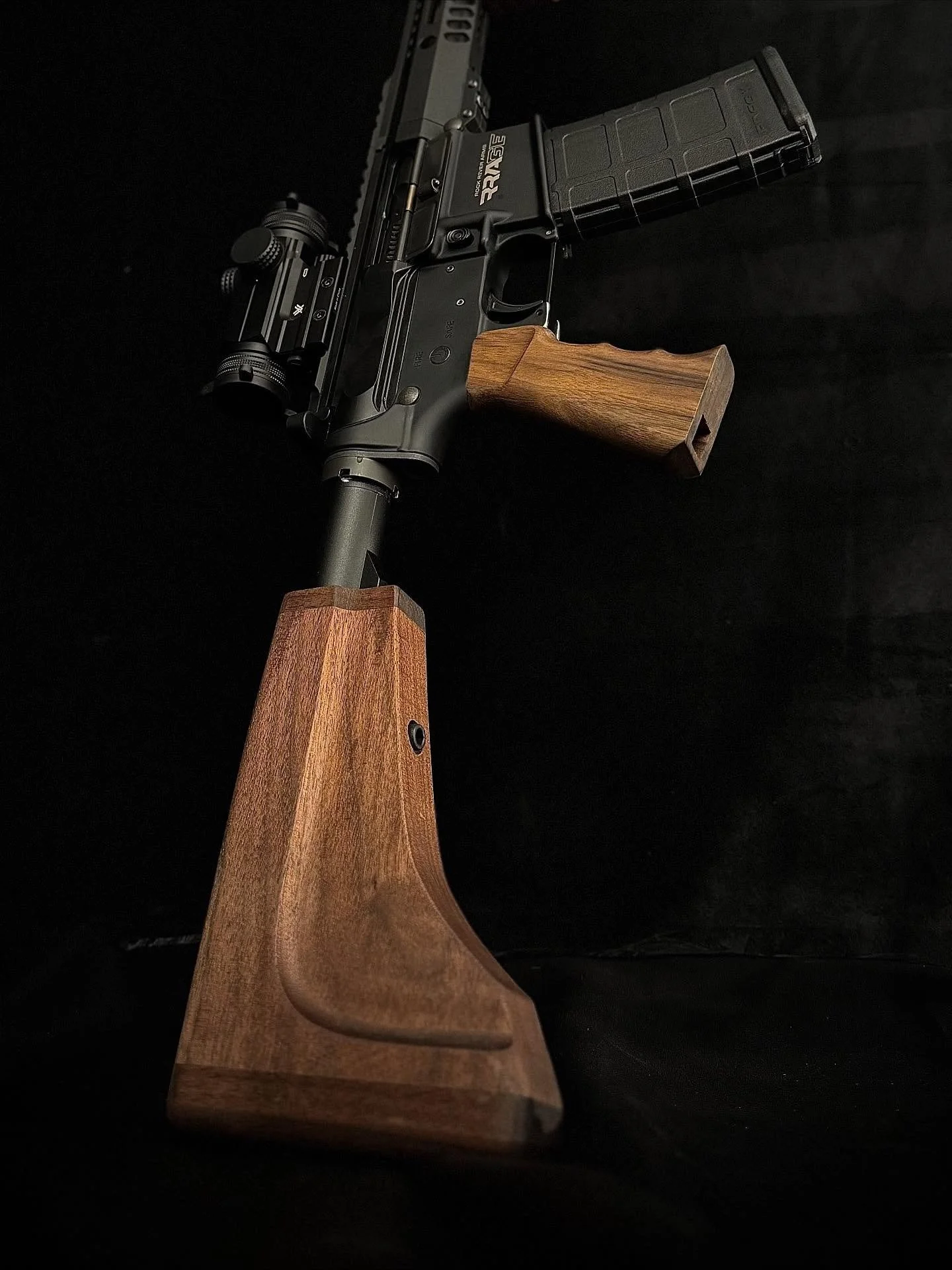 Still in the prototype stage &mdash; classic lines, modern attitude. Walnut and steel never go out of style.
#Railwoods #AR15 #WalnutStock #MadeInTheUSA