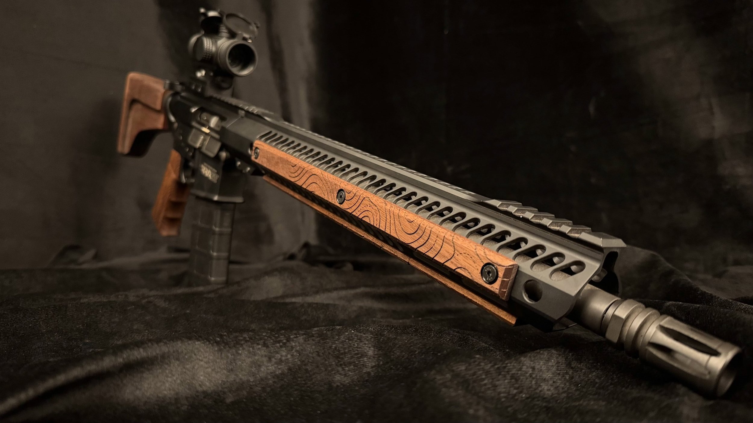 Topography engraved rail covers and FFG 2.0 are now available!  We&rsquo;ll have this available for all the other grips soon.  #engraved #topography #walnut #grip