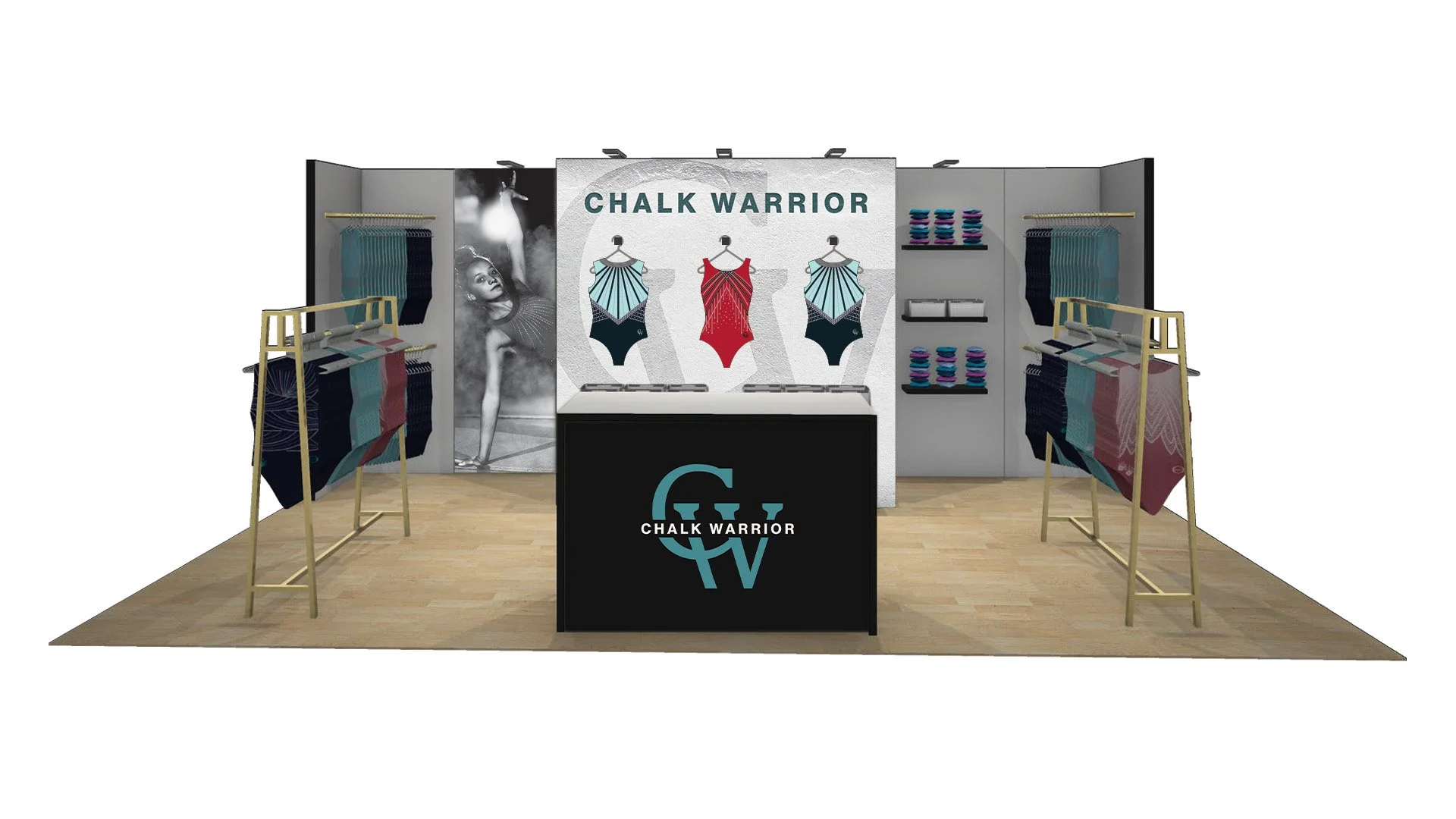 Front view of a trade show booth mock up branded for Chalk Warrior