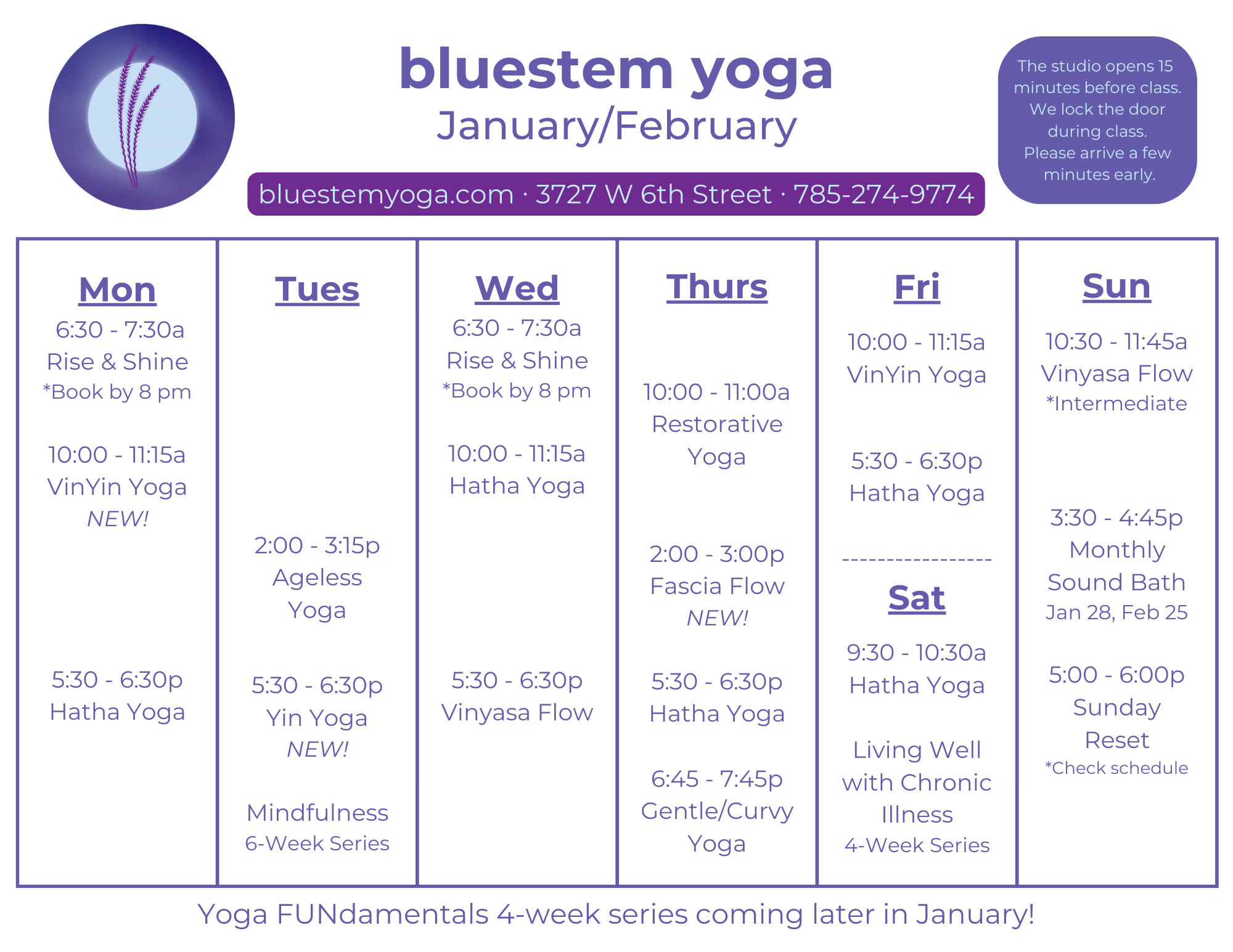 Weekly Schedule Static — Bluestem Yoga