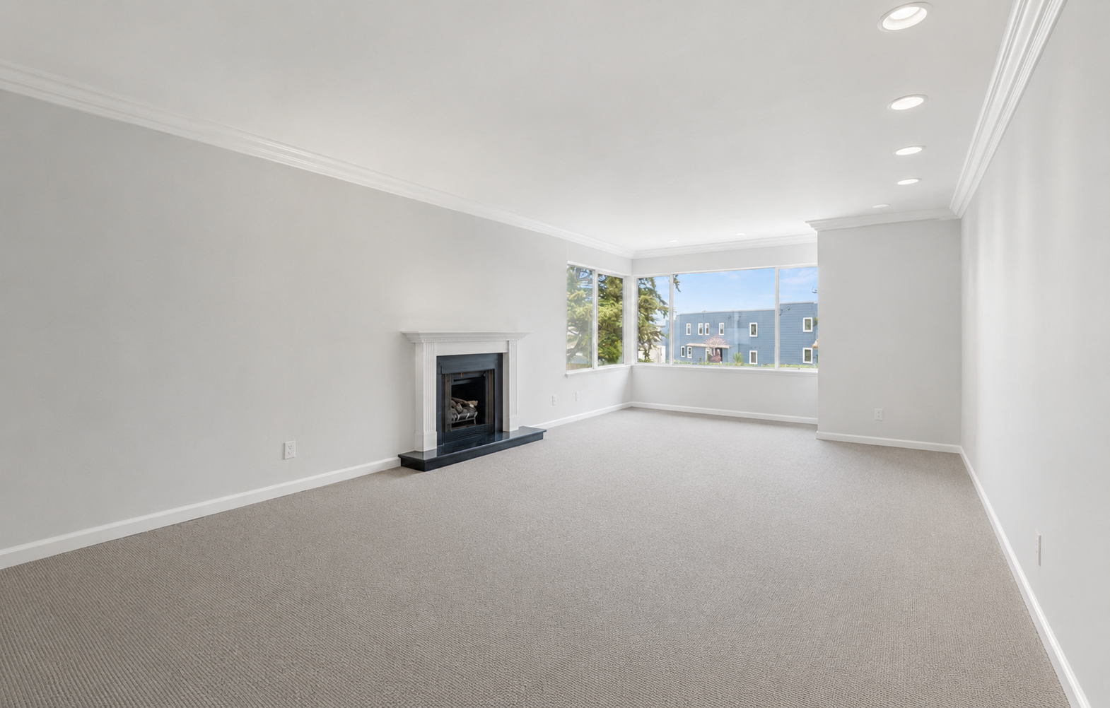 Living room space (photo taken 3 years ago; staging removed by AI)