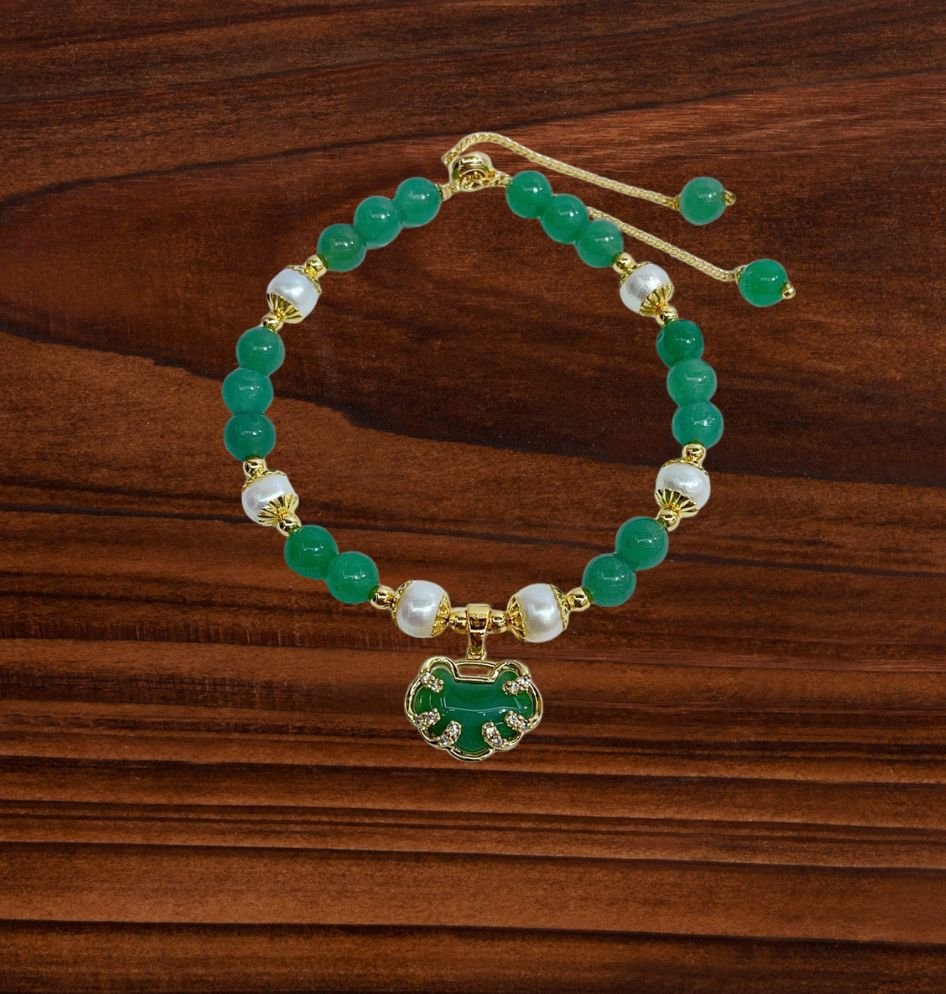 Jade and Pearl Money Bag Adjustable Bracelet