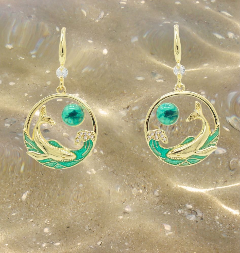 Round Humpback Whale Glass Earrings
