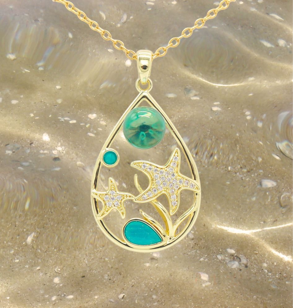 Raindrop Two Starfish Glass Necklace