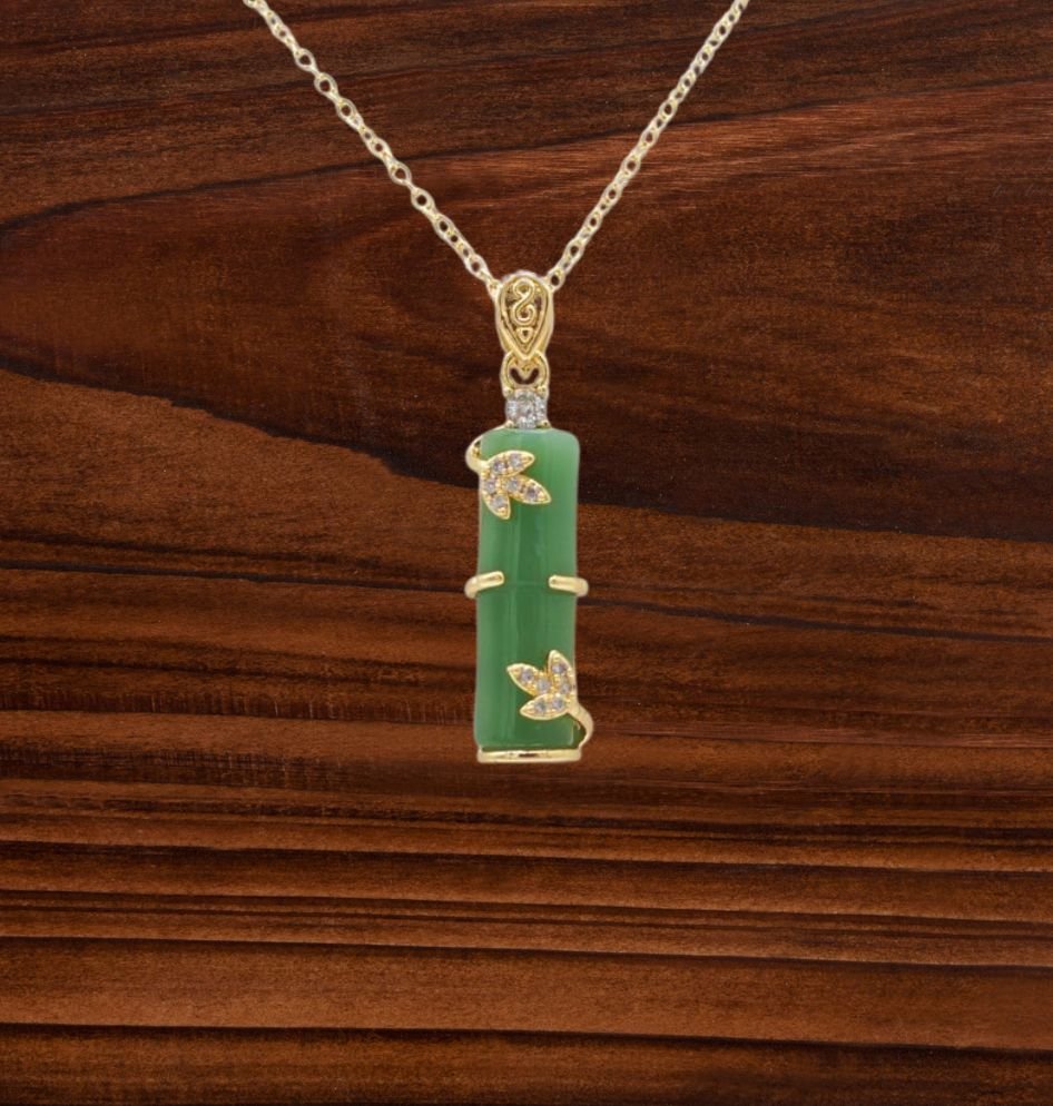 Jade and Pearl Bamboo Leaves Necklace