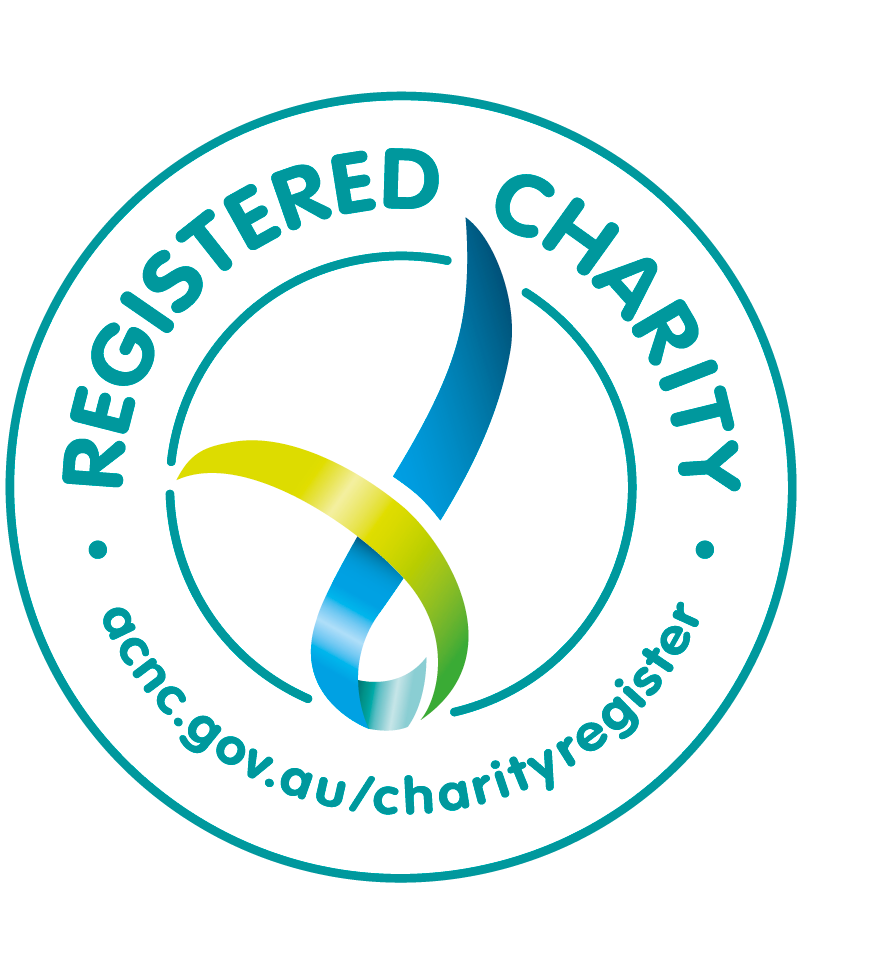 Charity registration badge with a ribbon logo and website URL