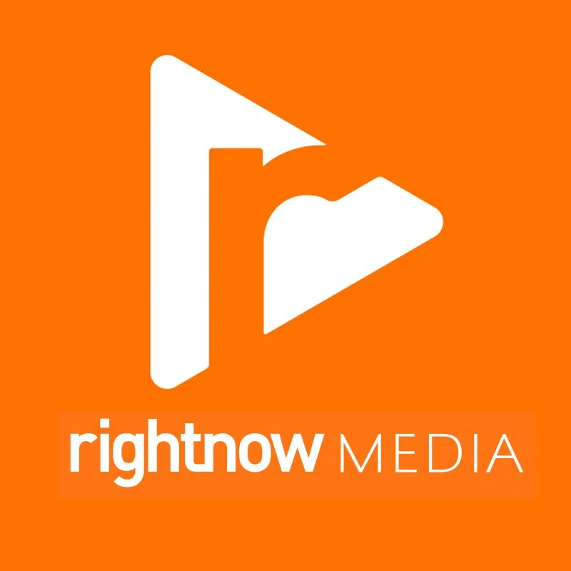 RightNow Media logo with orange background and white play button icon