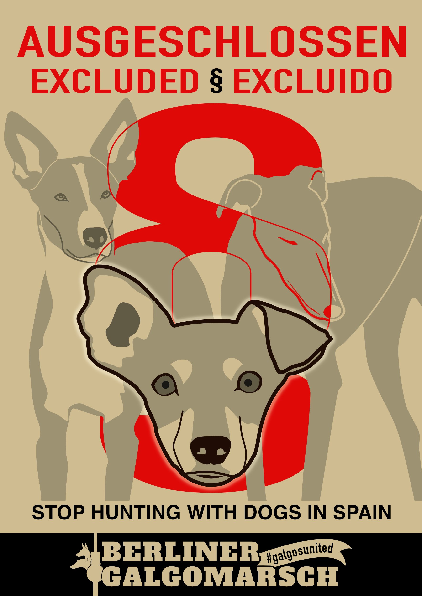 AUSGESCHLOSSEN – schemenhafte Hunde vor einem Paragraphenzeichen